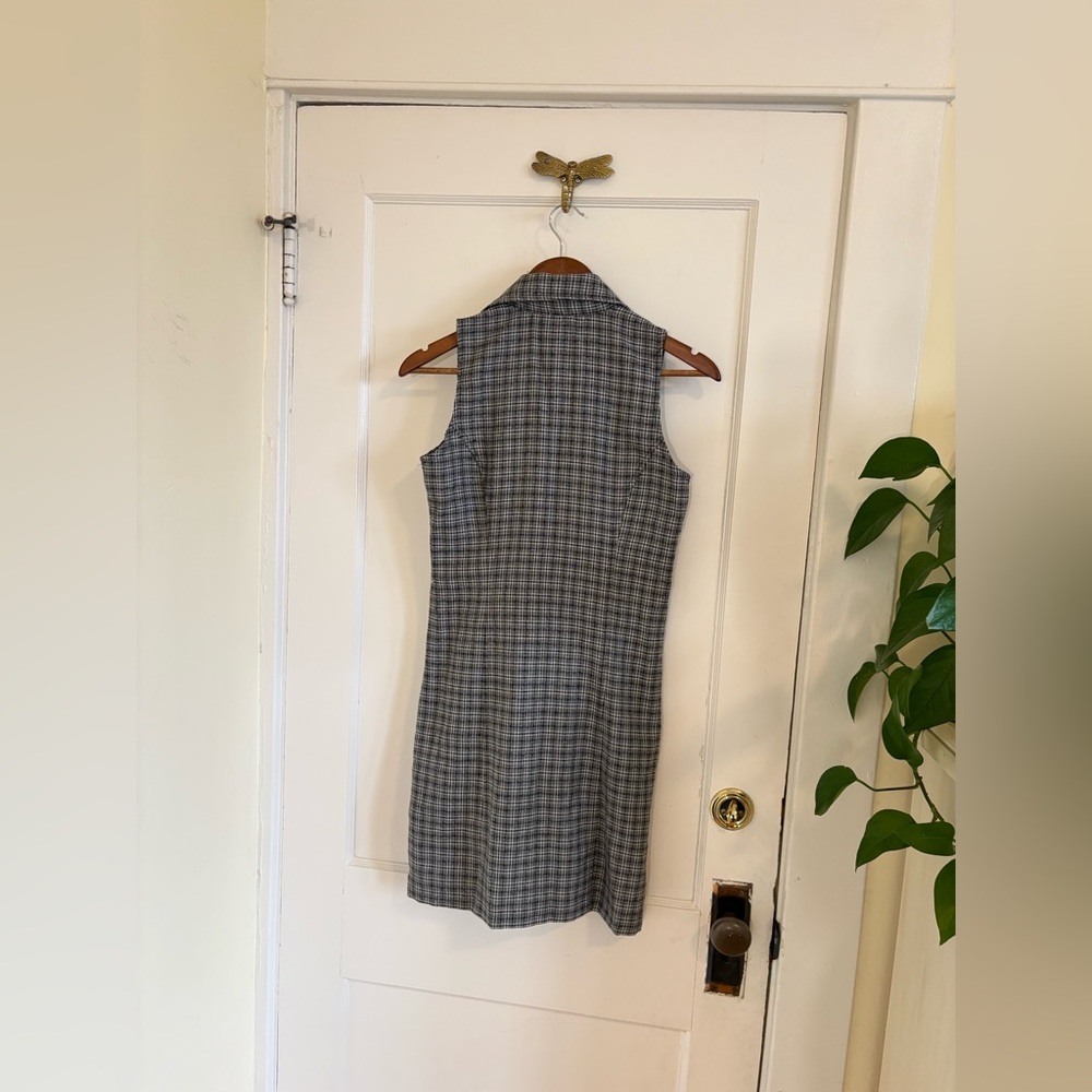 Vintage 90s Sleeveless Gray Plaid Zip-Front Dress with Collar USA Size 3 (XS/S) - Picture 6 of 8